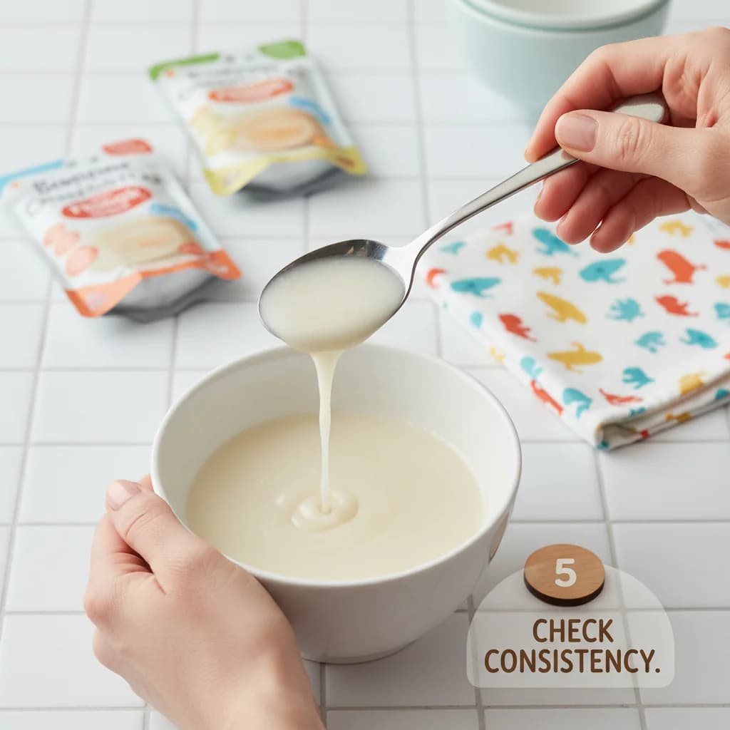Step 5: Check the consistency. It should be very thin and smooth, almost liquidy. for First Bites: Iron-Rich Rice Cereal