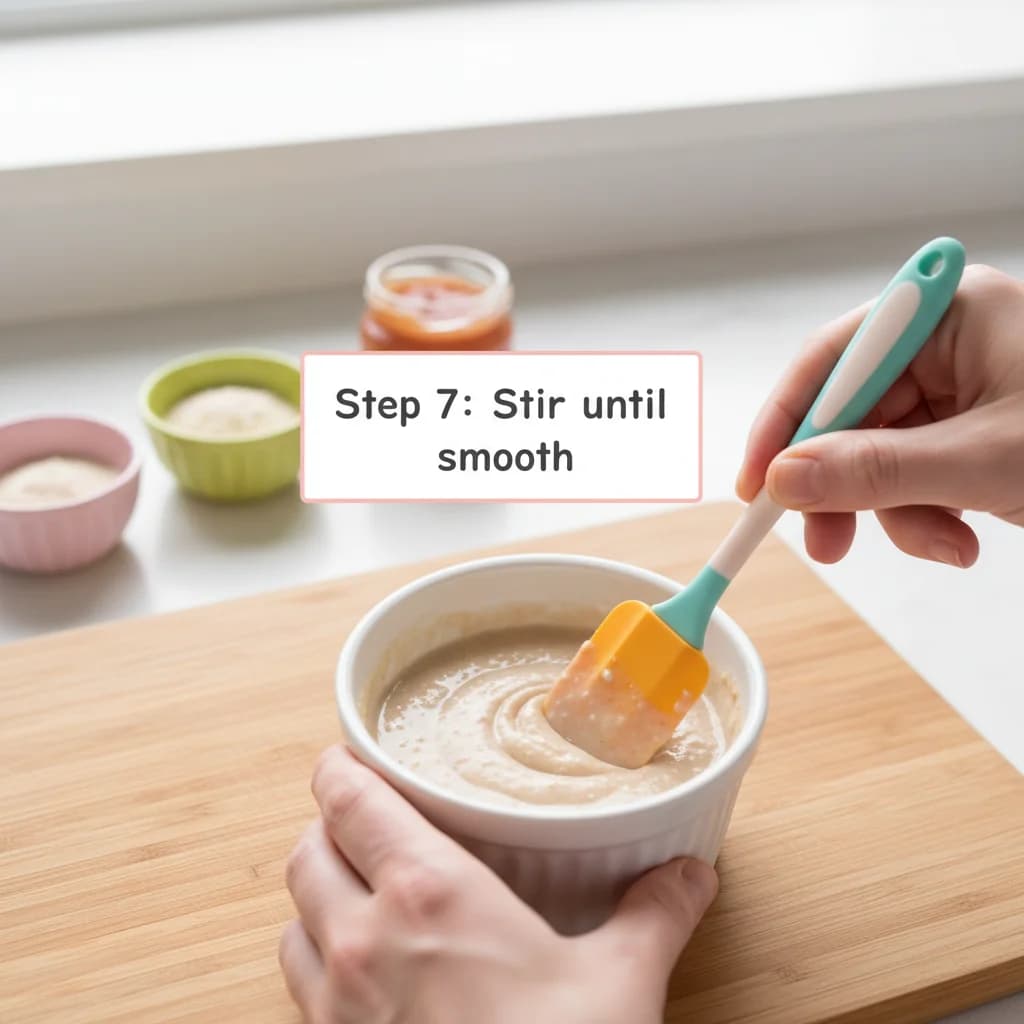 Step 7: Continue stirring until there are no lumps and the cereal is fully dissolved. for First Bites: Iron-Rich Rice Cereal