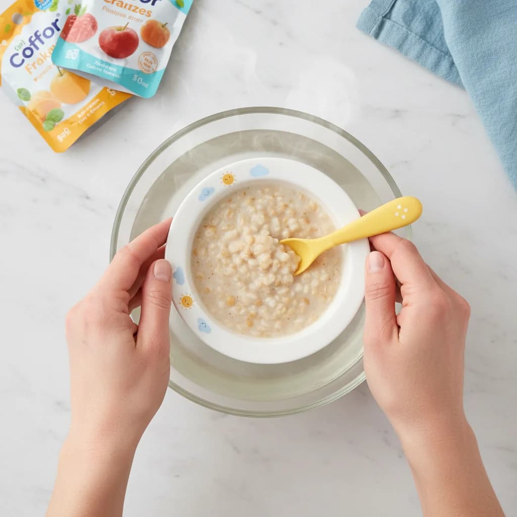 Step 8: If desired, warm the mixture slightly by placing the bowl in a larger bowl of warm water for a few m for First Bites: Iron-Rich Rice Cereal