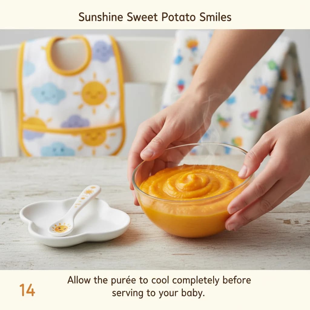 Step 14: Step 14: Allow the purée to cool completely before serving to your baby. for Sunshine Sweet Potato Smiles