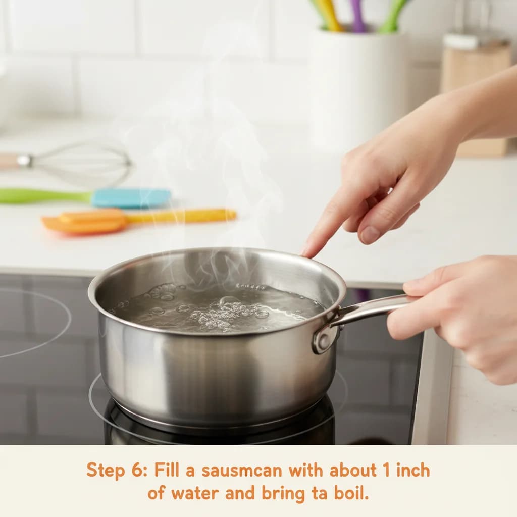 Step 6: Step 6: Fill a saucepan with about 1 inch of water and bring to a boil. for Sunshine Sweet Potato Smiles