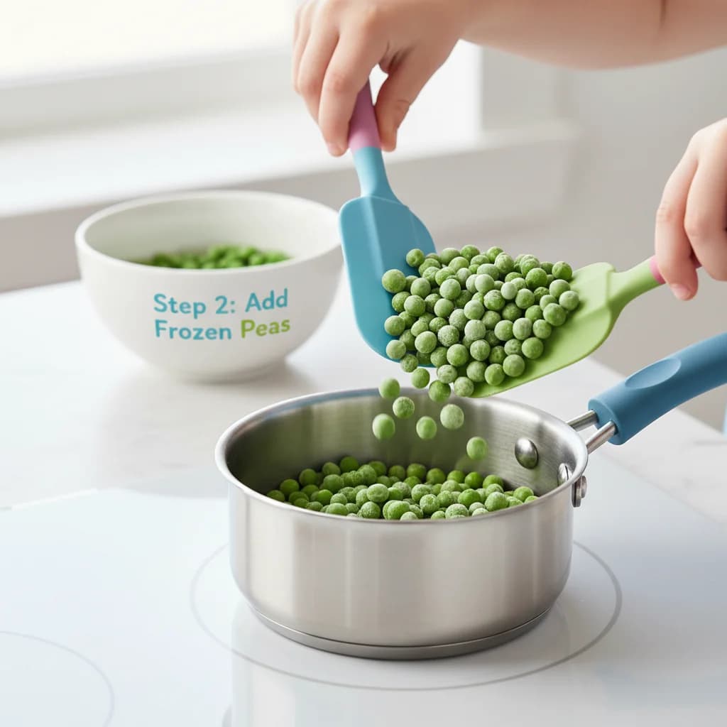 Step 2: If using frozen peas, place them in a small saucepan. for Little Green Pea Power Purée