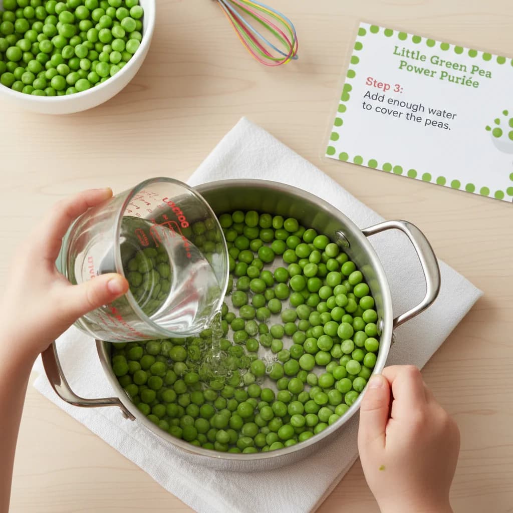 Step 3: Add enough water to cover the peas. for Little Green Pea Power Purée