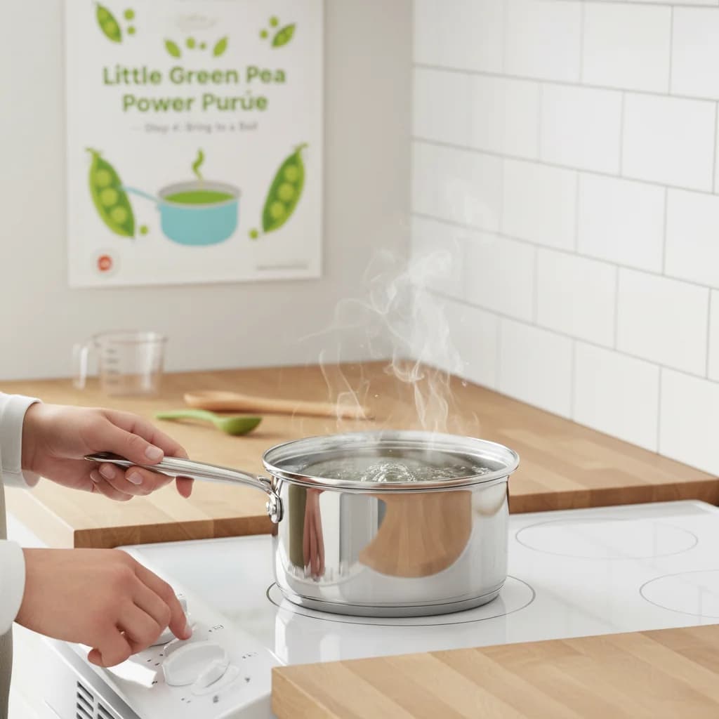 Step 4: Bring the water to a boil over medium-high heat. for Little Green Pea Power Purée