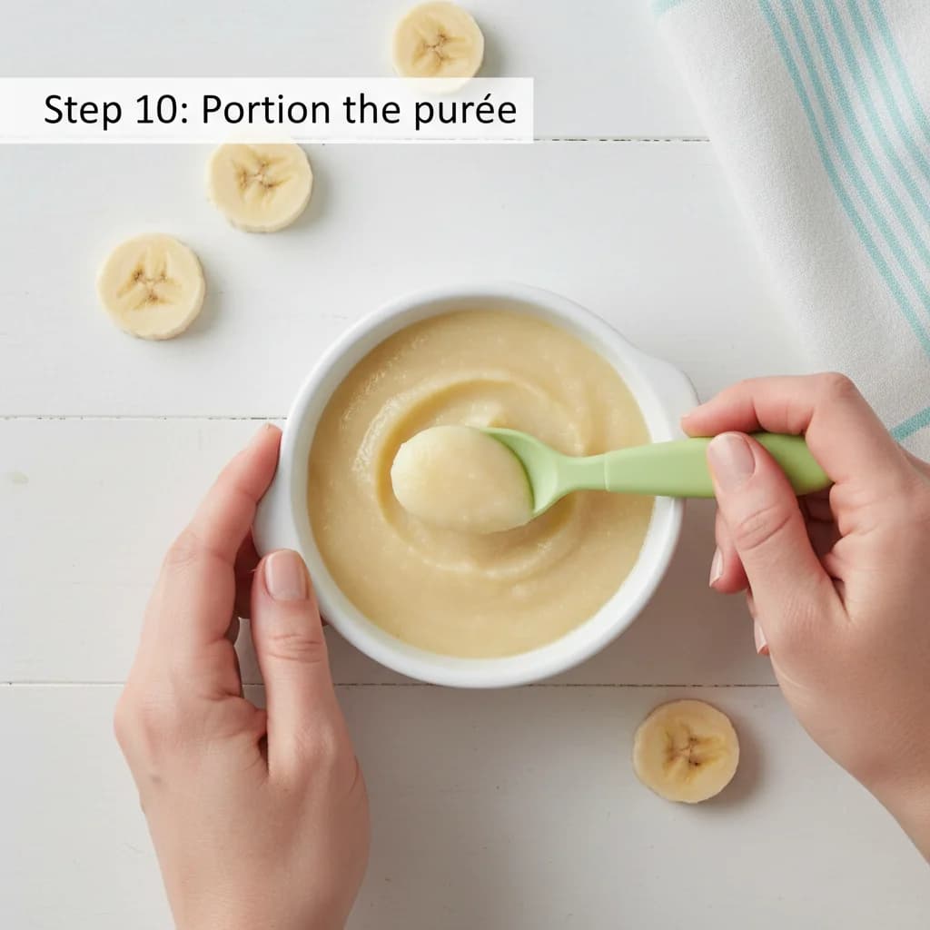 Step 10: Portion the purée: Start with a small spoonful (about 1-2 tablespoons) for the first feeding. A quar for Creamy Banana Bliss Purée