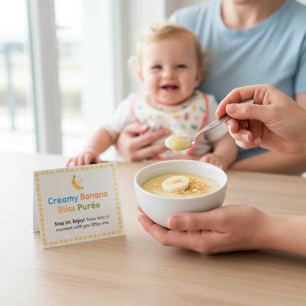 Step 14: Enjoy! Savor this special moment with your little one. for Creamy Banana Bliss Purée