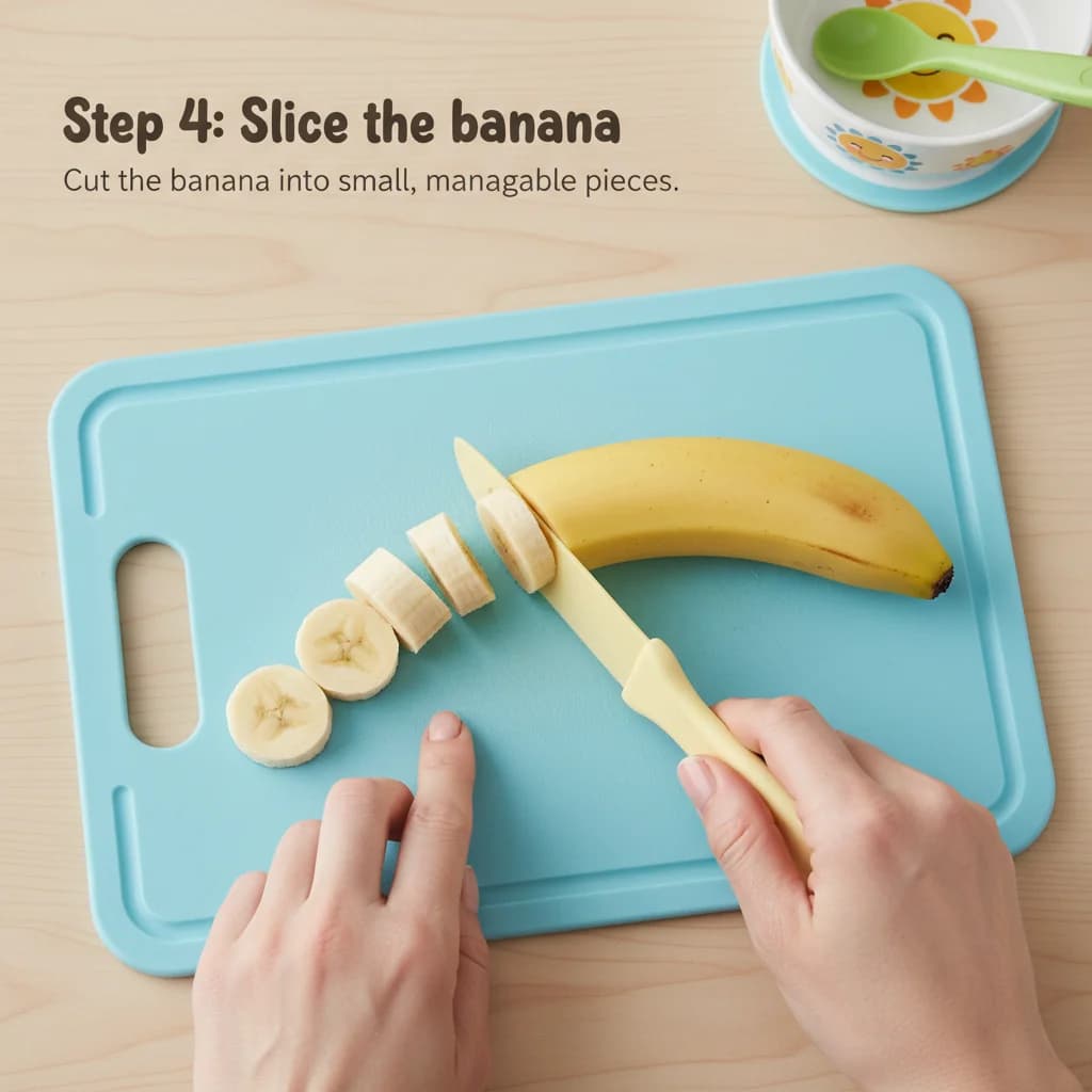 Step 4: Slice the banana: Cut the banana into small, manageable pieces. This will make it easier to mash or for Creamy Banana Bliss Purée