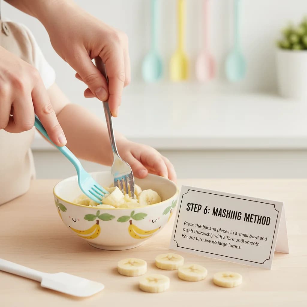 Step 6: Mashing method: Place the banana pieces in a small bowl and mash thoroughly with a fork until smooth for Creamy Banana Bliss Purée