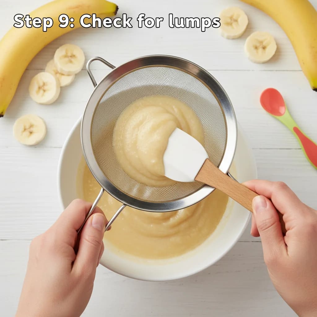 Step 9: Check for lumps: Regardless of the method used, check the purée for any lumps. If necessary, push th for Creamy Banana Bliss Purée