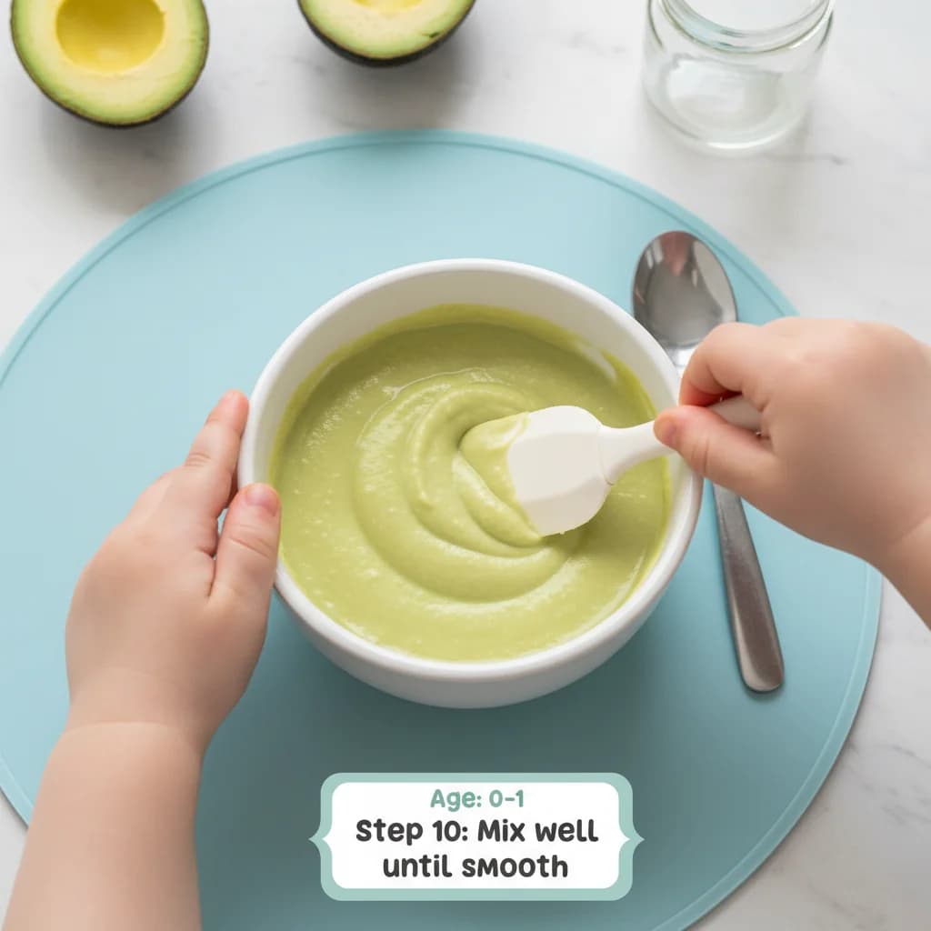 Step 10: Mix well until the purée reaches the desired consistency. It should be smooth and easily spoonable. for Creamy Dreamy Avocado Purée