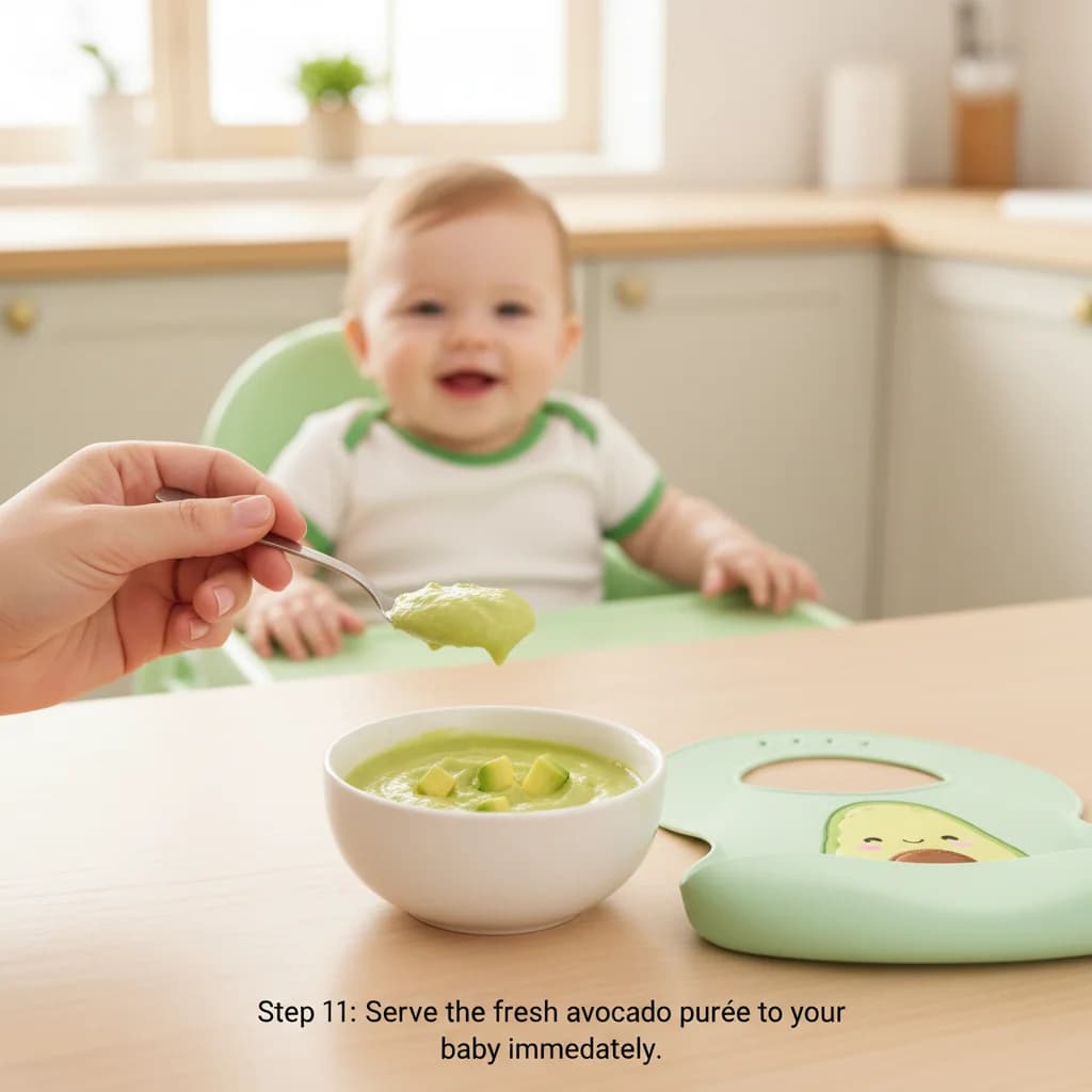 Step 11: Serve the fresh avocado purée to your baby immediately. for Creamy Dreamy Avocado Purée