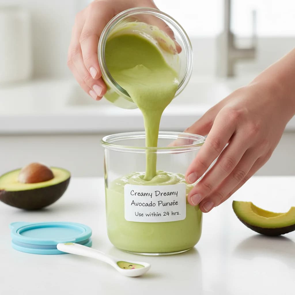 Step 14: Store in an airtight container in the refrigerator and use within 24 hours. Discard if there is sign for Creamy Dreamy Avocado Purée