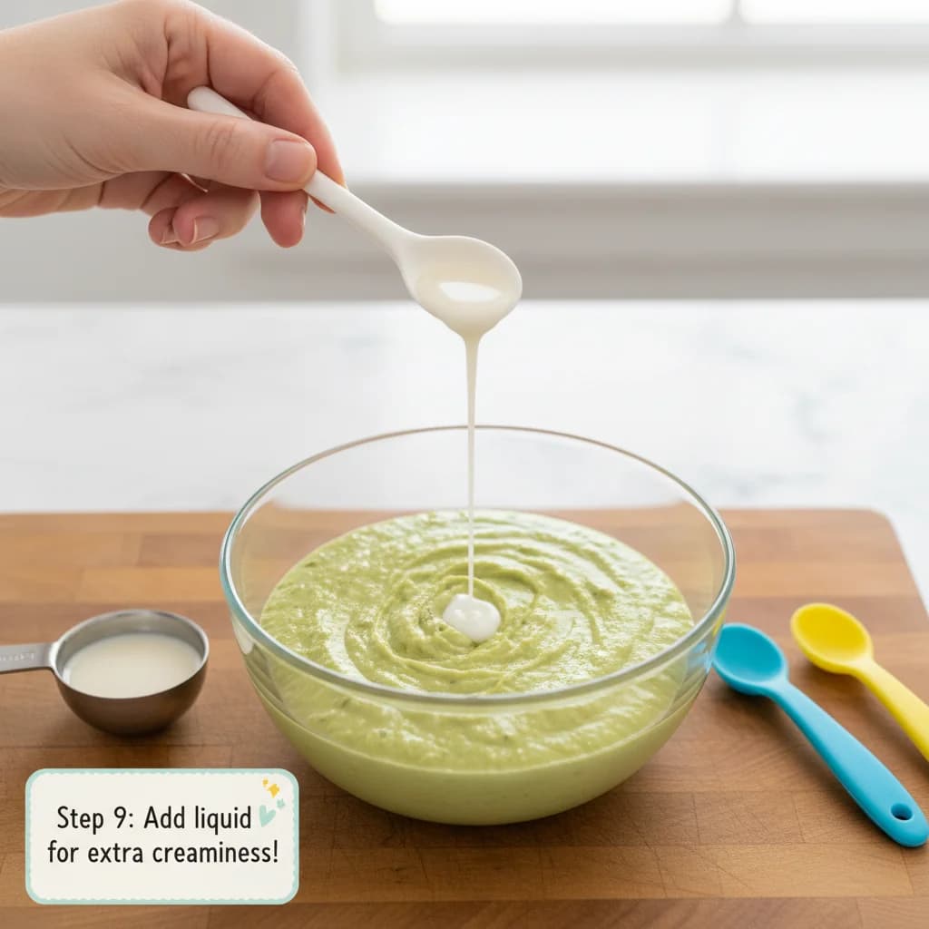 Step 9: For a creamier, thinner consistency (especially for beginners), add 1-2 teaspoons of breast milk or for Creamy Dreamy Avocado Purée