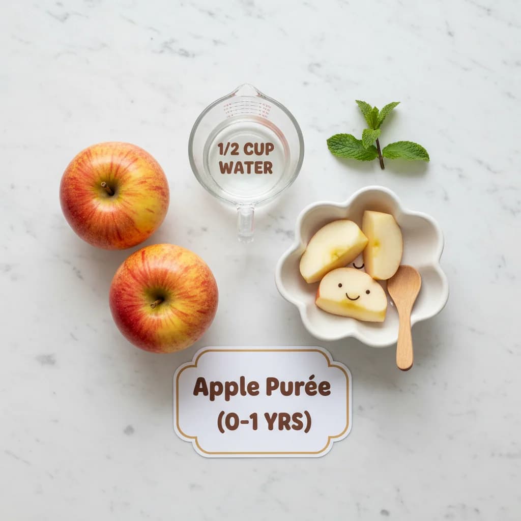 All ingredients needed for Apple Purée (Stewed Apple) arranged on a clean surface