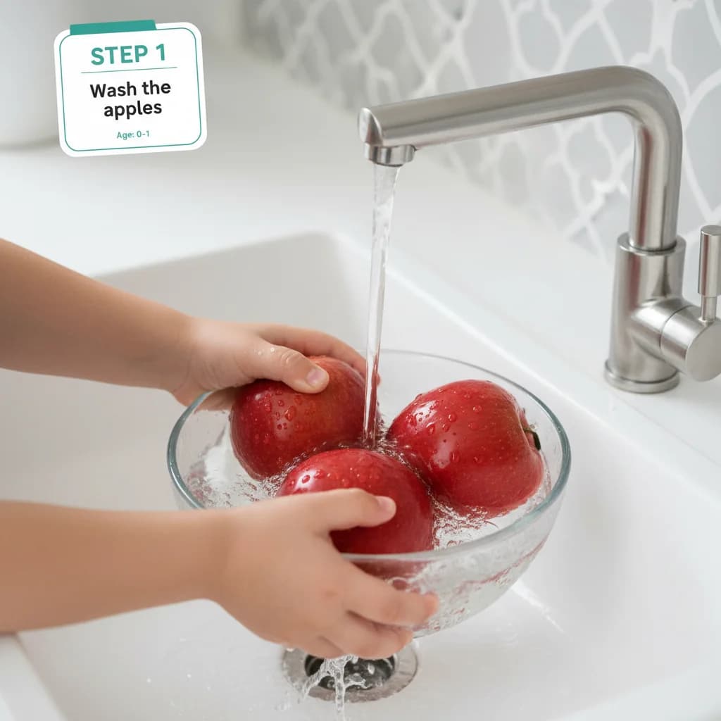 Step 1: Wash the apples thoroughly under cool running water to remove any dirt or debris. for Apple Purée (Stewed Apple)