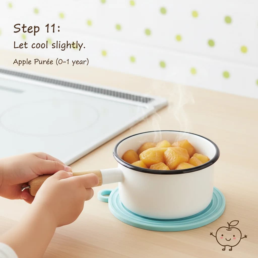 Step 11: Remove the saucepan from the heat and let the apples cool slightly for a few minutes. for Apple Purée (Stewed Apple)