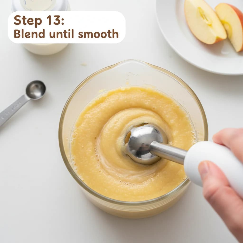 Step 13: Blend the apples until completely smooth and creamy. If needed, add a tablespoon of breast milk or f for Apple Purée (Stewed Apple)
