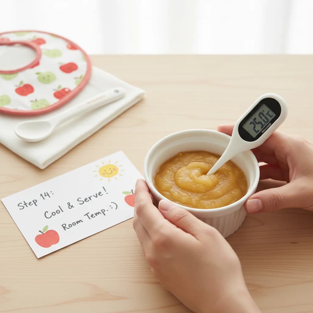 Step 14: Allow the apple purée to cool completely before serving. Serve at room temperature or slightly warm for Apple Purée (Stewed Apple)