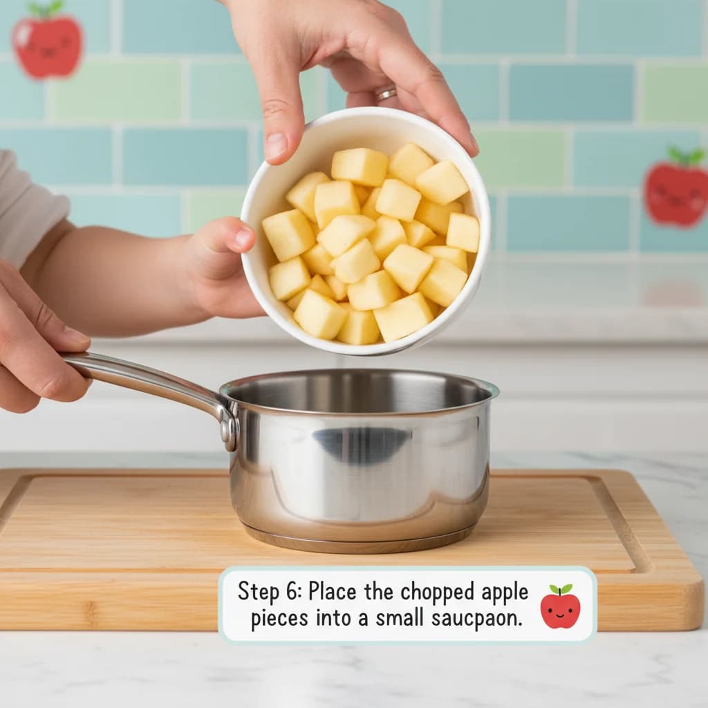 Step 6: Place the chopped apple pieces into a small saucepan. for Apple Purée (Stewed Apple)