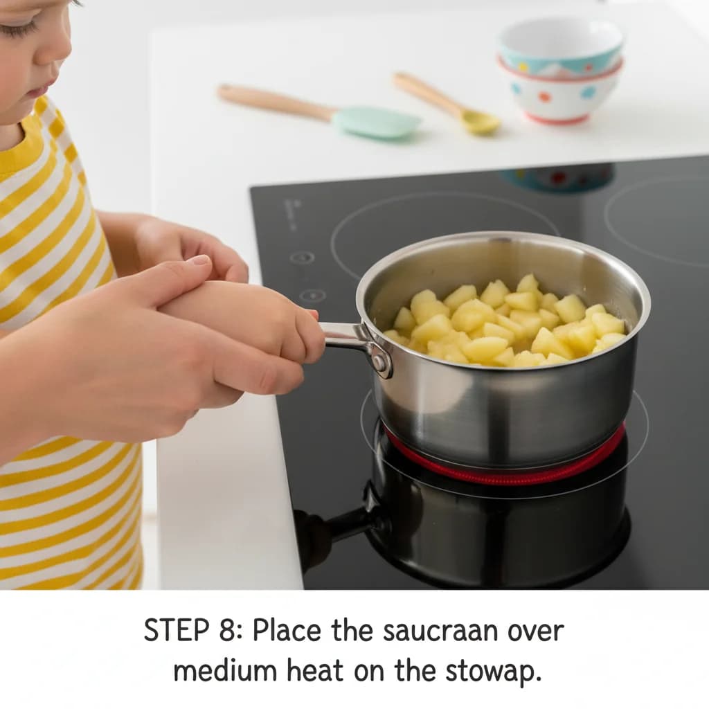 Step 8: Place the saucepan over medium heat on the stovetop. for Apple Purée (Stewed Apple)