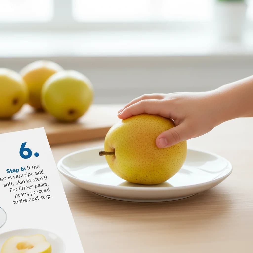 Step 6: If the pear is very ripe and soft, skip to step 9. For firmer pears, proceed to the next step. for Sweet Pear Smiles Purée