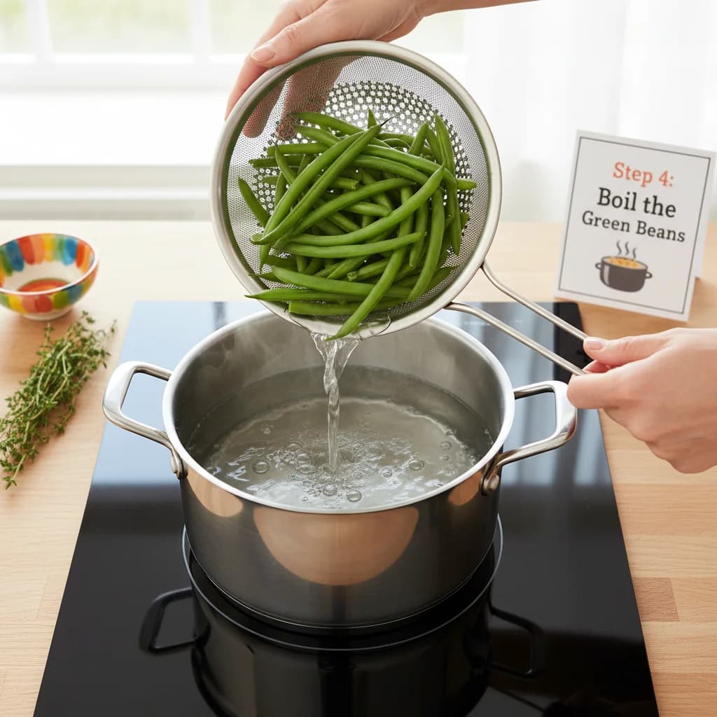 Step 4: **Step 4: Boil the Green Beans (Option 2):** Fill a saucepan with enough water to cover the green be for Green Bean Baby Bliss