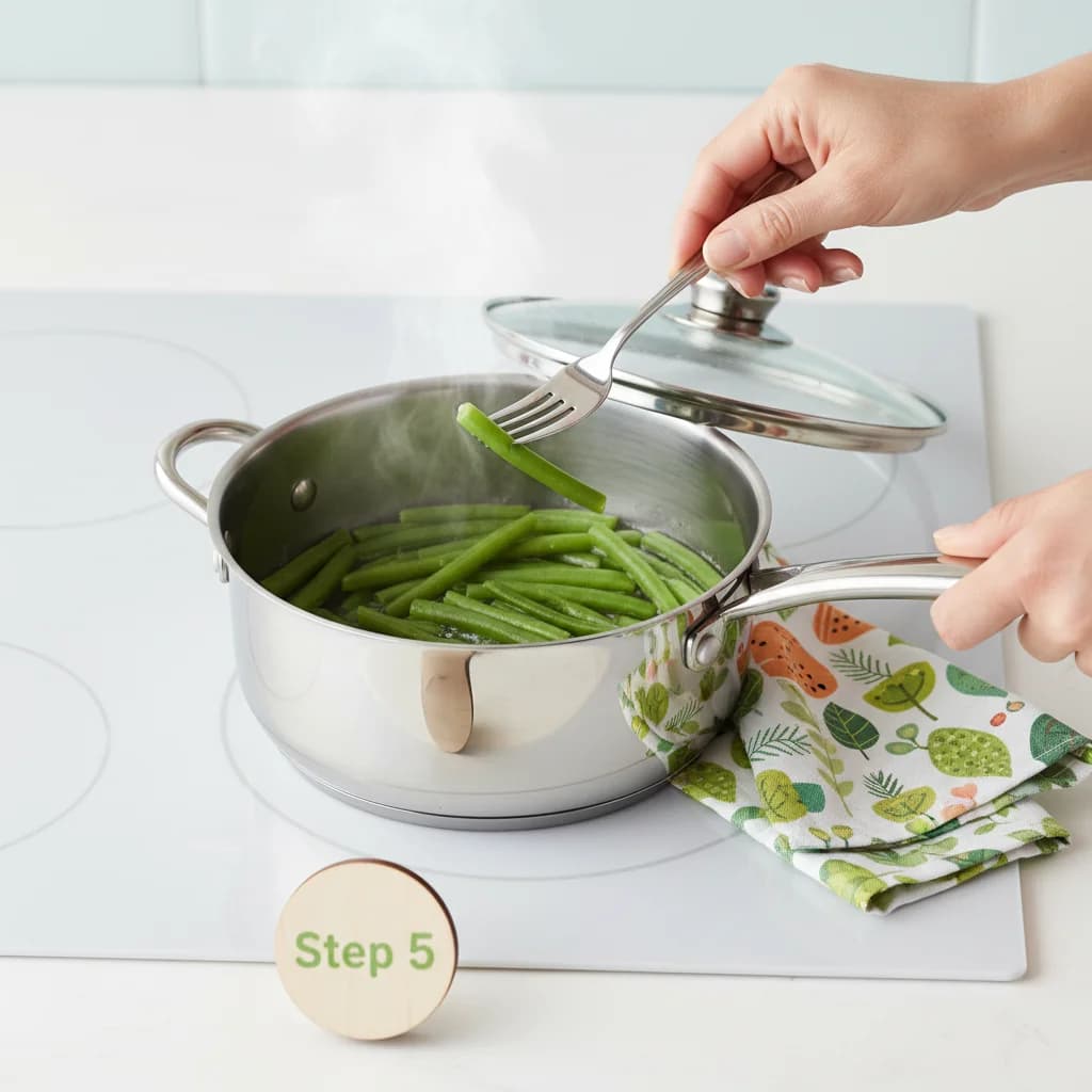Step 5: **Step 5: Cook the Green Beans:** Cover the saucepan and steam (or boil) the green beans for approxi for Green Bean Baby Bliss