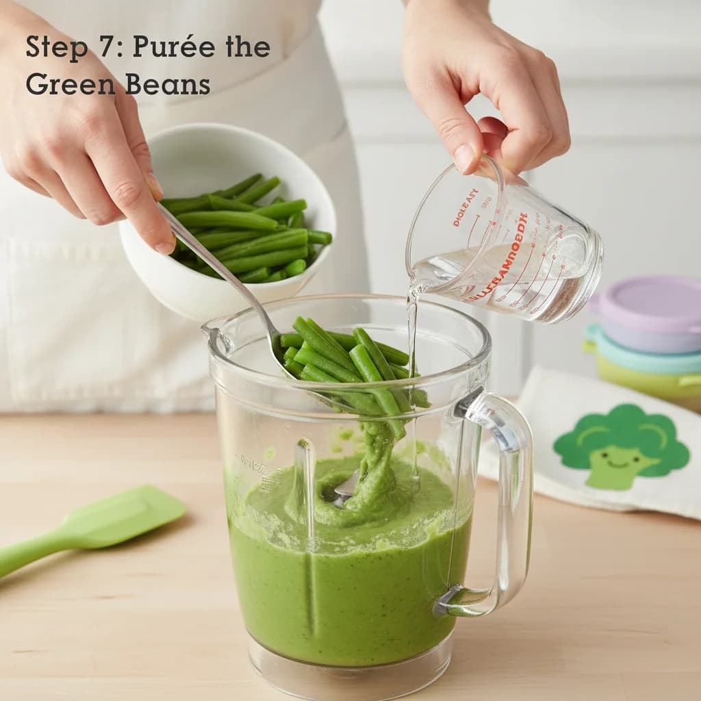 Step 7: **Step 7: Purée the Green Beans:** Transfer the cooked green beans to a blender or food processor. for Green Bean Baby Bliss