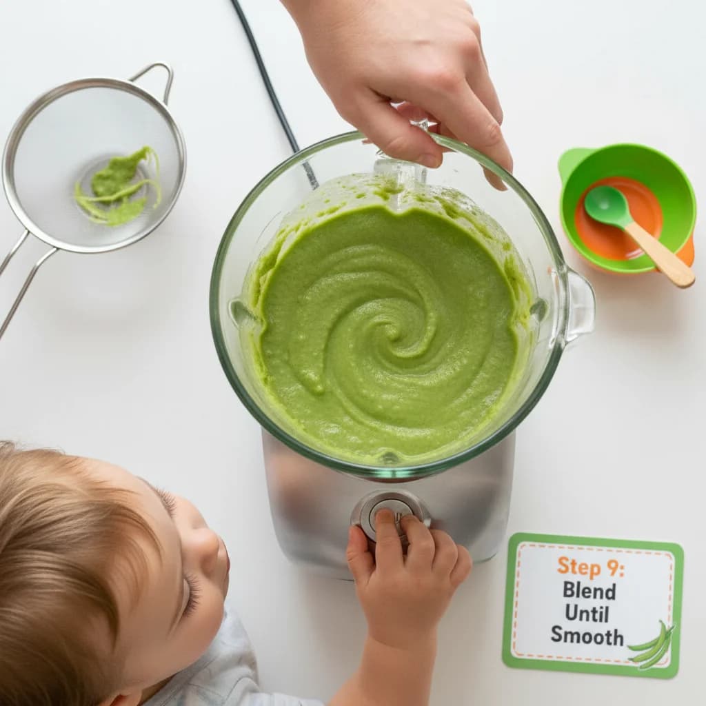 Step 9: **Step 9: Blend Until Smooth:** Blend the green beans until they are completely smooth. This may tak for Green Bean Baby Bliss