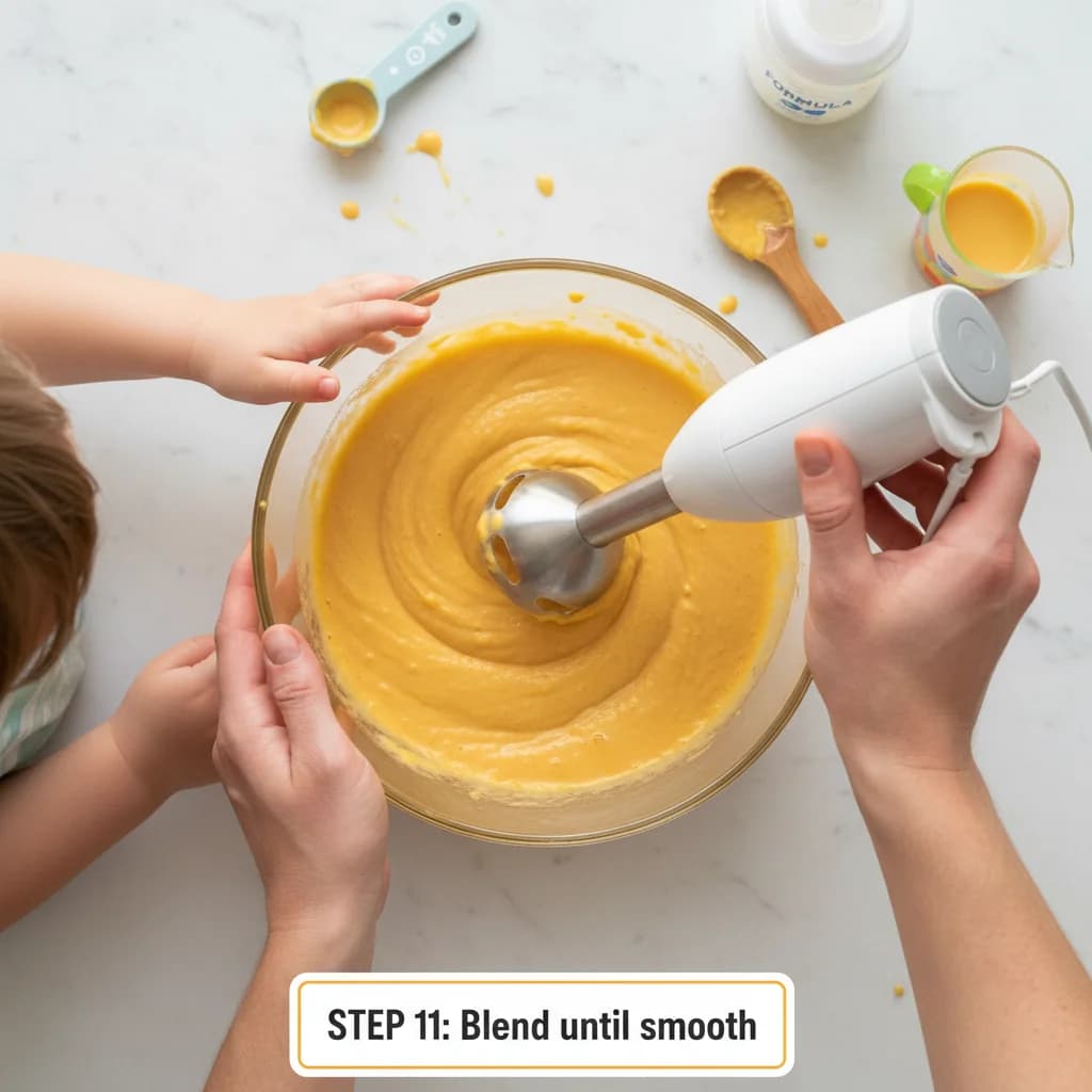 Step 11: **Step 11: Blend until smooth.** Blend until completely smooth. Add water, one tablespoon at a time, for Silky Smooth Pumpkin Purée