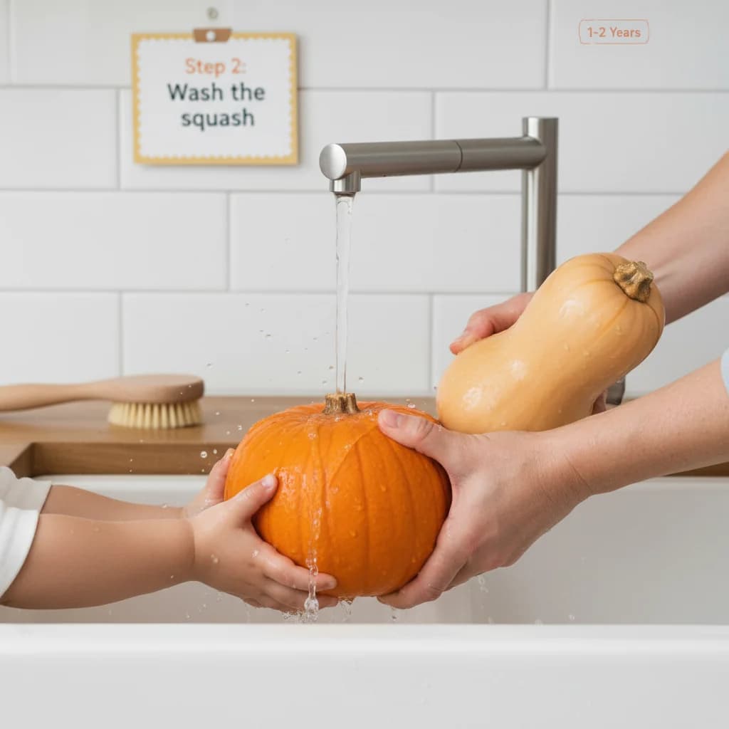 Step 2: **Step 2: Wash the squash.** Thoroughly wash the outside of the pumpkin or butternut squash under co for Silky Smooth Pumpkin Purée