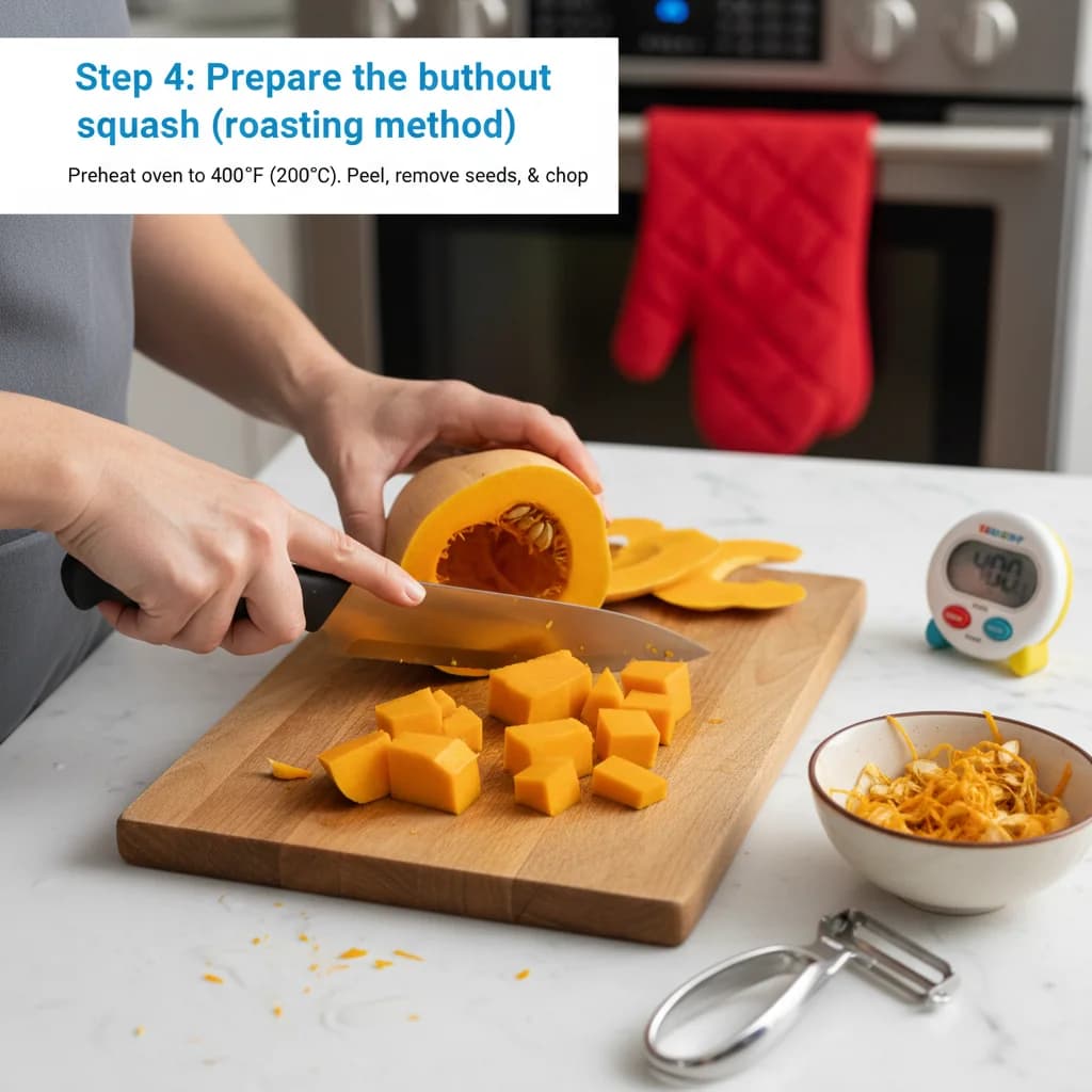 Step 4: **Step 4: Prepare the butternut squash (roasting method).** Preheat oven to 400°F (200°C). Peel the for Silky Smooth Pumpkin Purée