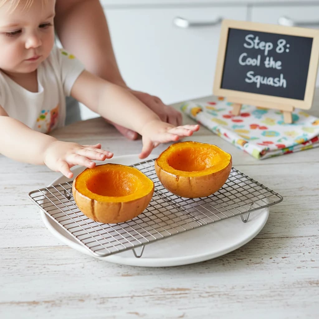 Step 8: **Step 8: Cool the squash.** Remove the cooked pumpkin or butternut squash from the oven or steamer for Silky Smooth Pumpkin Purée