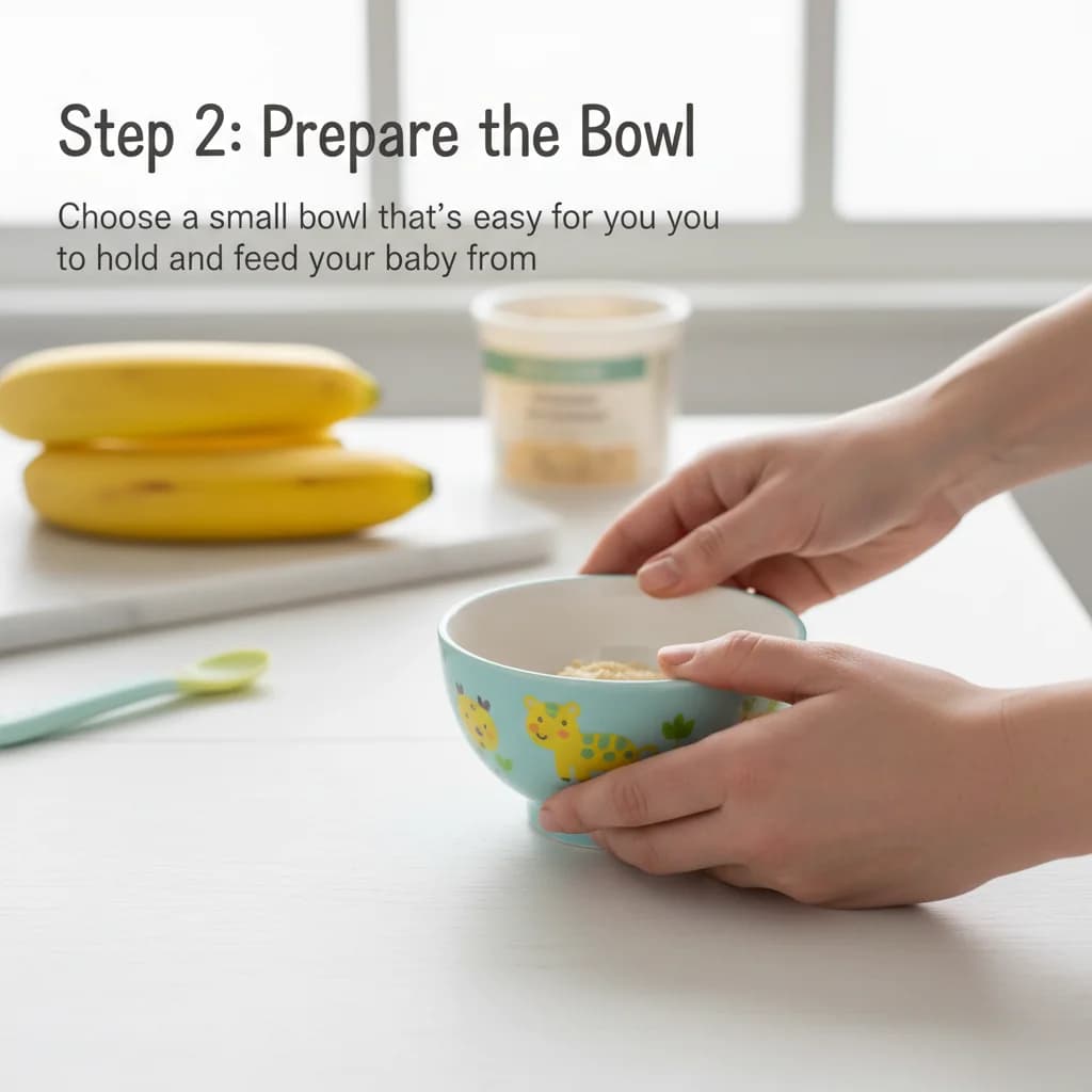 Step 2: Prepare the bowl: Choose a small bowl that's easy for you to hold and feed your baby from. for Banana Bliss Baby Oatmeal