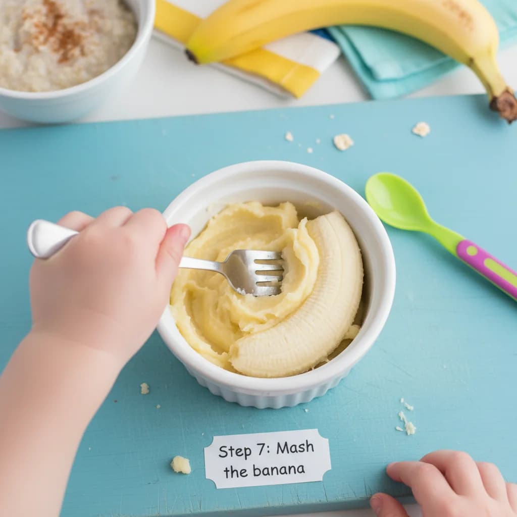 Step 7: Mash the banana: In a separate small bowl, mash half of the ripe banana very thoroughly with a fork. for Banana Bliss Baby Oatmeal