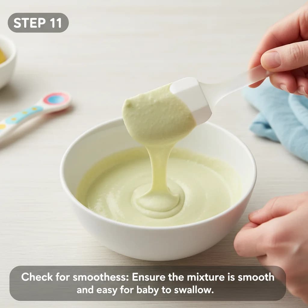 Step 11: Check for smoothness: Ensure the mixture is smooth and easy for baby to swallow. for Avocado & Banana Mash: Creamy First Food