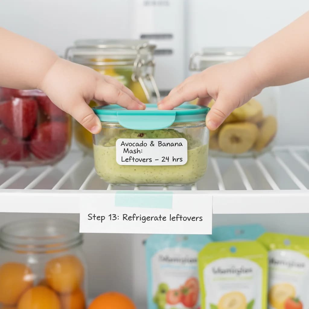 Step 13: Refrigerate leftovers: If there are any leftovers, store them in an airtight container in the refrig for Avocado & Banana Mash: Creamy First Food