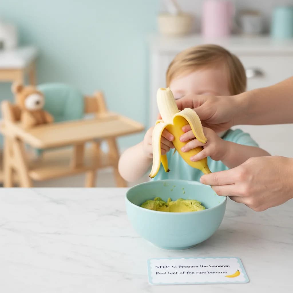 Step 4: Prepare the banana: Peel half of the ripe banana. for Avocado & Banana Mash: Creamy First Food