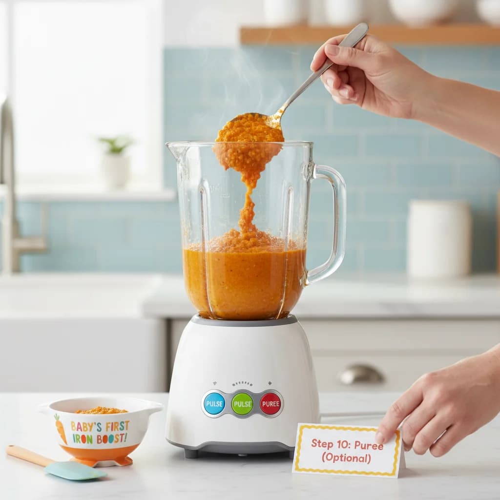 Step 10: **Step 10: Puree (Optional):** For a smoother puree, transfer the cooked lentil and carrot mixture t for Sweet Carrot & Red Lentil Mash (Baby's First Iron Boost!)