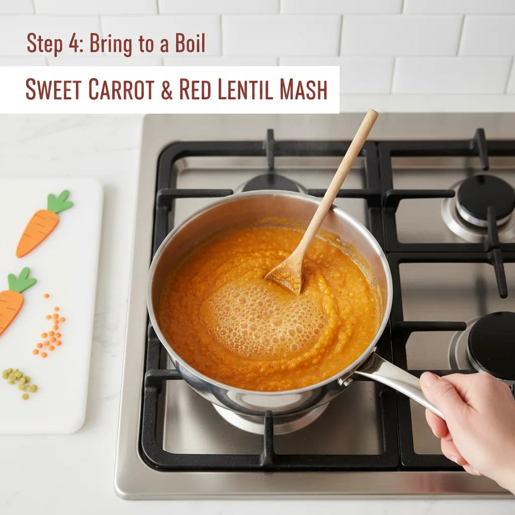 Step 4: **Step 4: Bring to a Boil:** Place the saucepan over medium-high heat and bring the mixture to a boi for Sweet Carrot & Red Lentil Mash (Baby's First Iron Boost!)