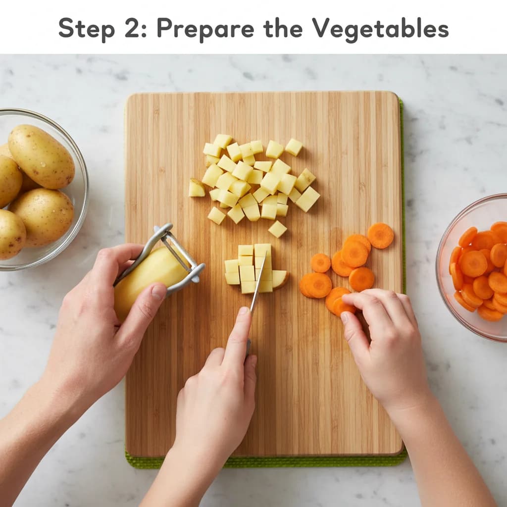 Step 2: Step 2: Prepare the vegetables. Peel and dice the potato into small cubes (about 1/4 inch). Peel and for Baby Beef Stew Purée