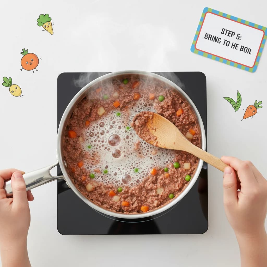 Step 5: Step 5: Bring to a boil. Place the saucepan over medium-high heat and bring the mixture to a boil. for Baby Beef Stew Purée