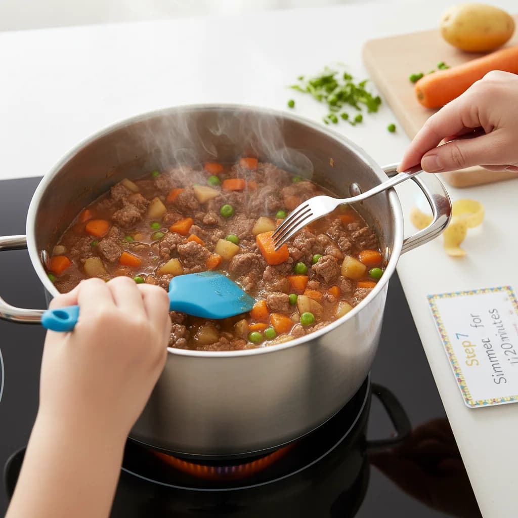 Step 7: Step 7: Simmer for 15-20 minutes. Allow the mixture to simmer for 15-20 minutes, or until the beef i for Baby Beef Stew Purée
