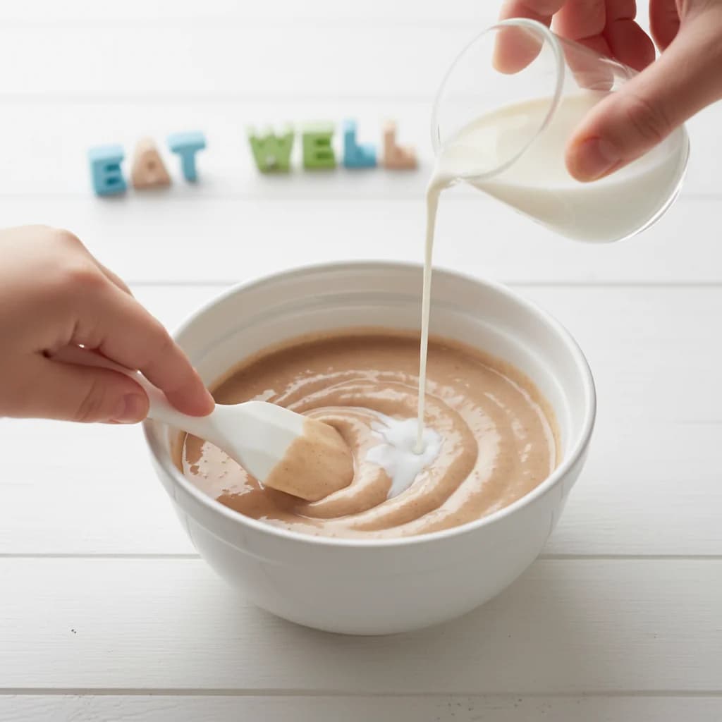 Step 10: **Mix Well:** Stir the oatmeal and liquid until it forms a smooth, lump-free mixture. Adjust the amo for Happy Tummy Oatmeal with Prune Power