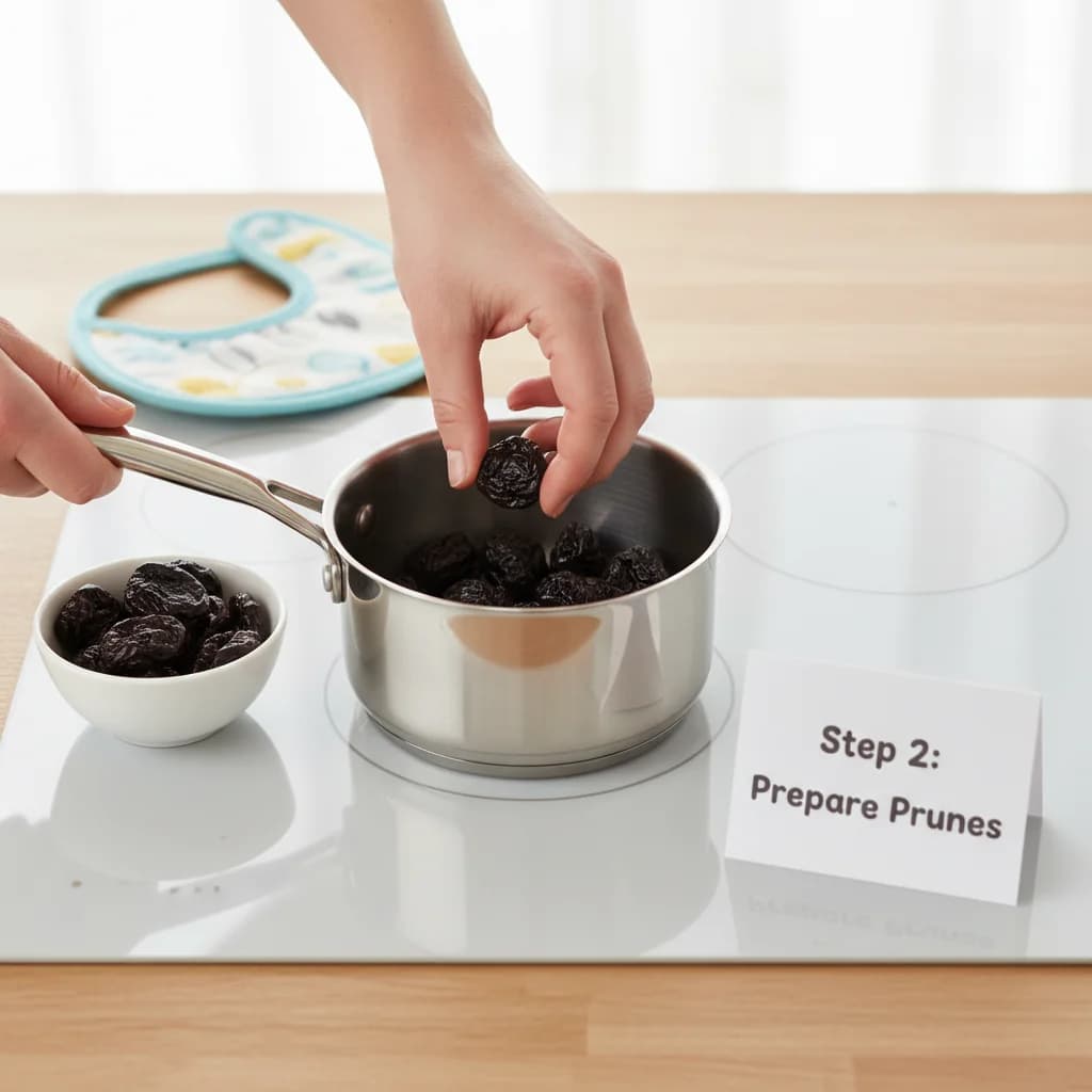 Step 2: **Prepare Prunes:** Place the pitted prunes in a small saucepan. for Happy Tummy Oatmeal with Prune Power