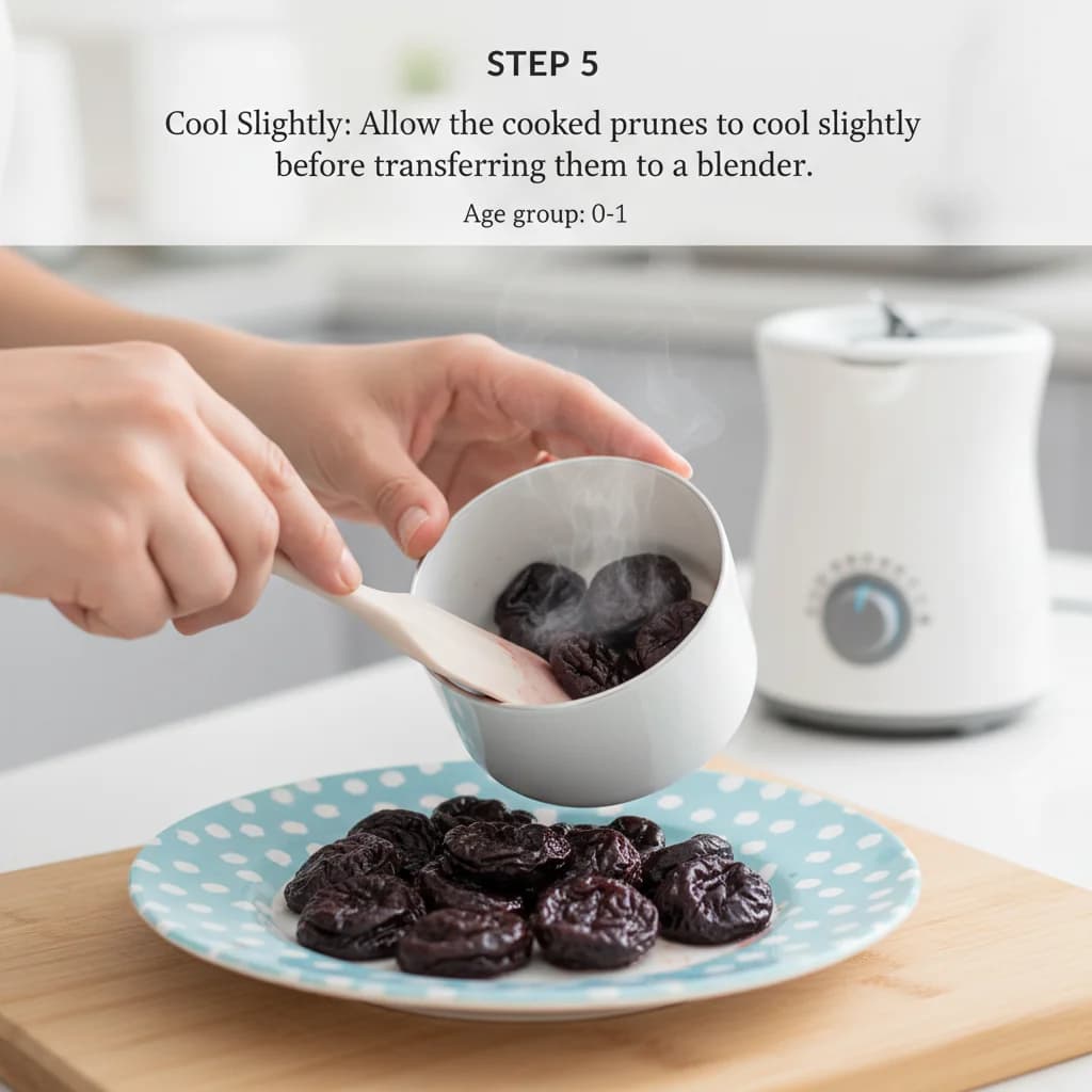 Step 5: **Cool Slightly:** Allow the cooked prunes to cool slightly before transferring them to a blender. for Happy Tummy Oatmeal with Prune Power