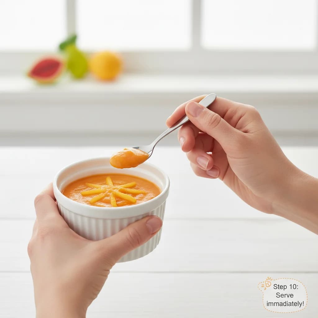 Step 10: **Serve immediately:** Freshly made papaya purée is best served immediately to preserve its flavor a for Tropical Sunshine Papaya Purée