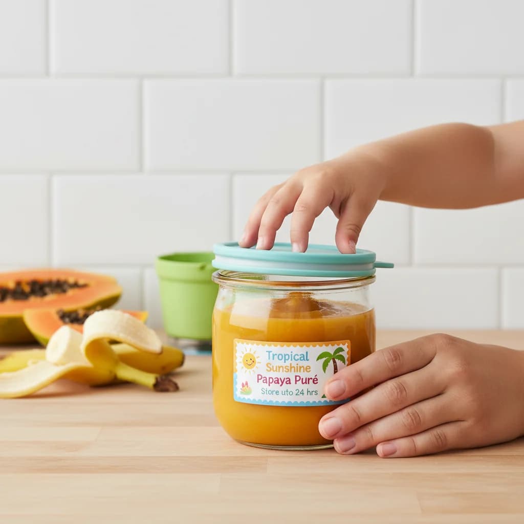 Step 12: **Storage (if any):** Store any leftover purée in an airtight container in the refrigerator for up t for Tropical Sunshine Papaya Purée