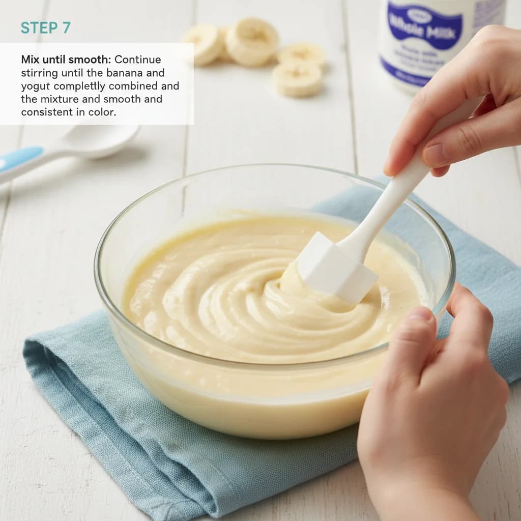 Step 7: Mix until smooth: Continue stirring until the banana and yogurt are completely combined and the mixt for Baby's First Yogurt with Banana (Sweet & Creamy)