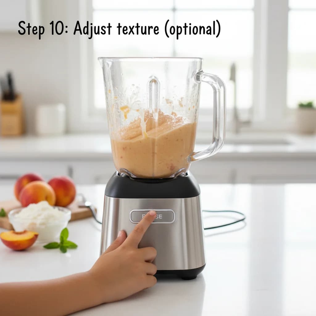 Step 10: Adjust texture (optional): If the mixture is too lumpy for your baby, briefly pulse it in a blender for Peachy Cottage Cheese Mash